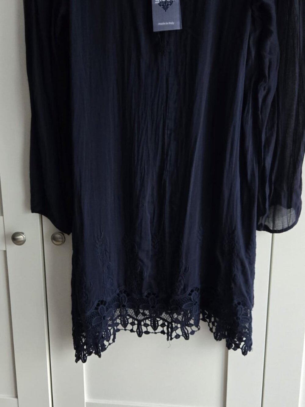 NWT Dark Navy Italian Silk Blend Lace Sequin Dress Size L - Picture 9 of 12